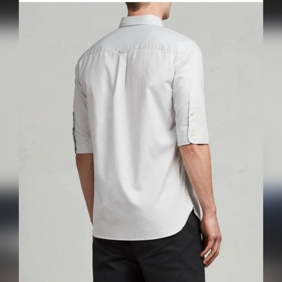 AllSaints Redondo Half Sleeve Slim Fit Button-down Shirt In Light Gray - Picture 2 of 6